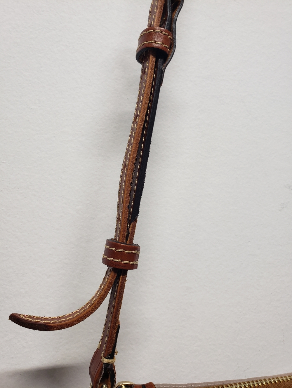 Dooney & Bourke Pebbled Leather Crossbody in Taupe with Brown Strap - Picture 7 of 15